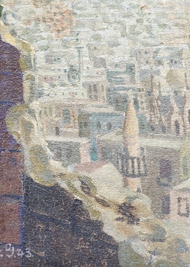 Frank Graves (1913-2001), oil on canvas board, 'Aleppo - M.E.', initialled and dated '43, 23 x 17cm